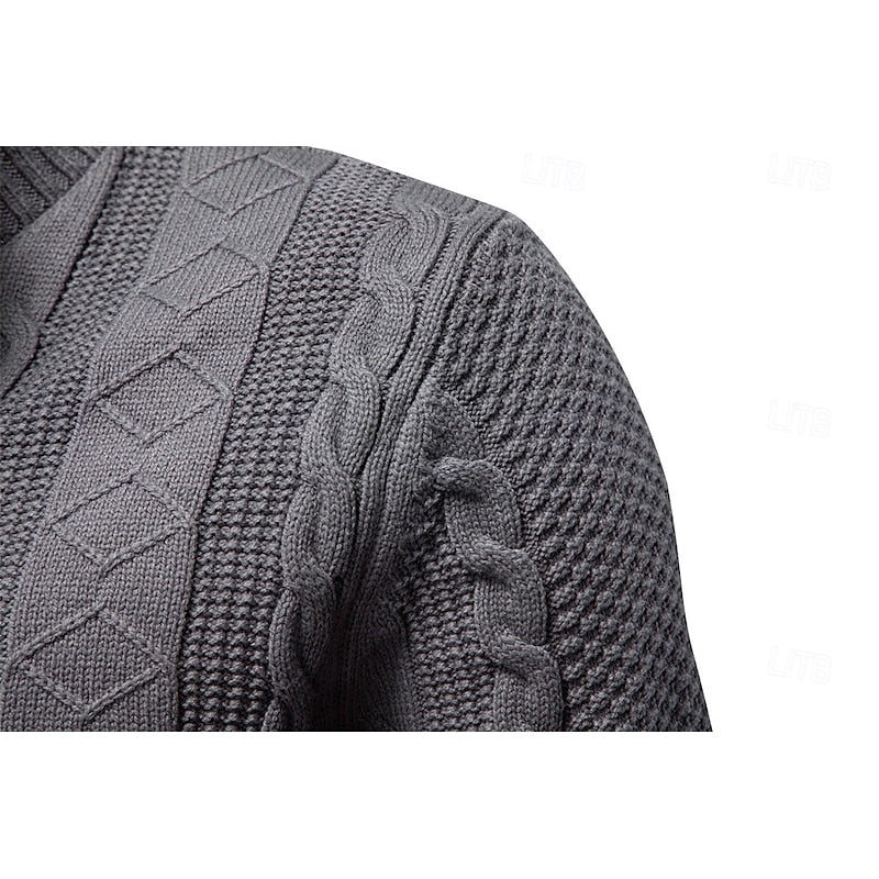 Cardigan Cable-Knit Grey Men's Full-Zip Sweater Stand Collar – Casual, Office · Werune
