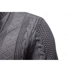 Cardigan Cable-Knit Grey Men's Full-Zip Sweater Stand Collar – Casual, Office · Werune