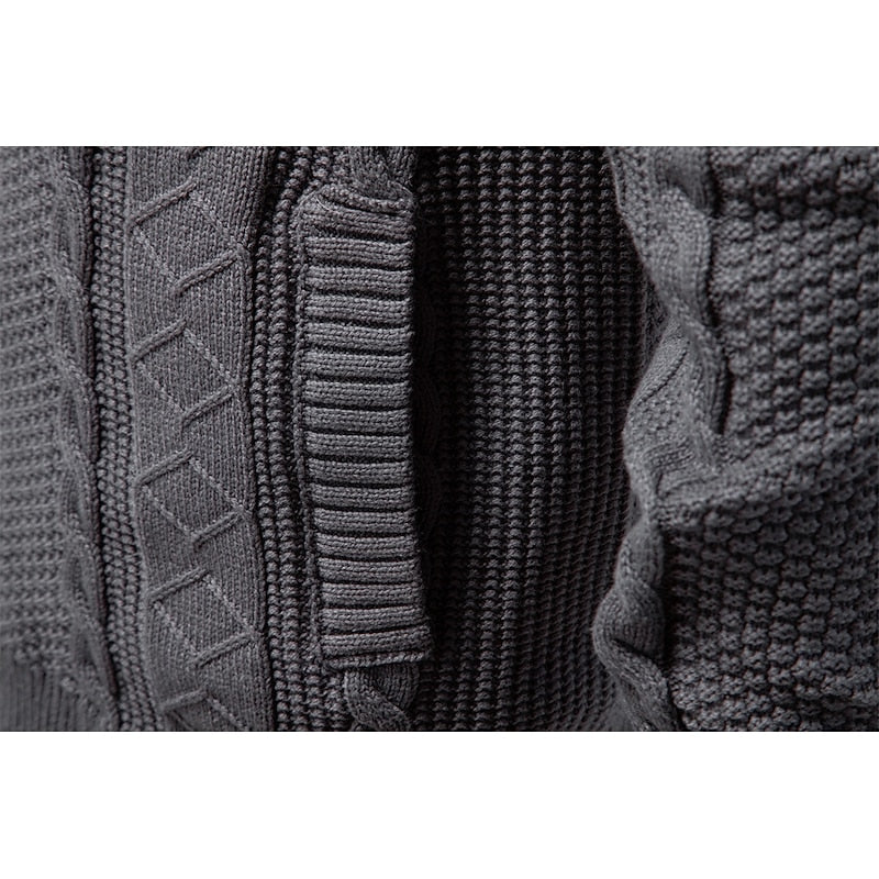 Cardigan Cable-Knit Grey Men's Full-Zip Sweater Stand Collar – Casual, Office · Werune