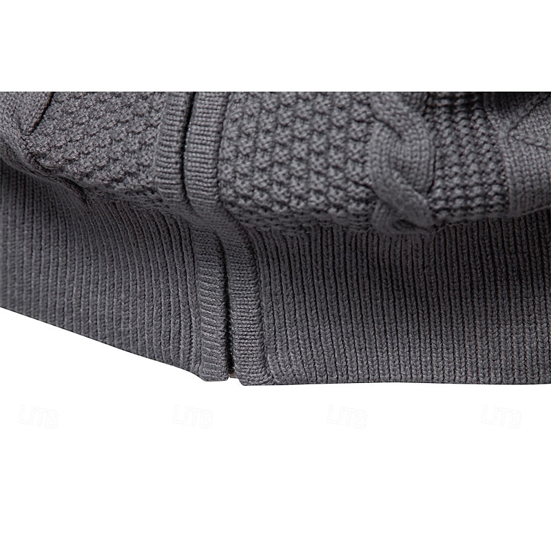 Cardigan Cable-Knit Grey Men's Full-Zip Sweater Stand Collar – Casual, Office · Werune
