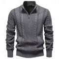 Cardigan Cable-Knit Grey Men's Full-Zip Sweater Stand Collar – Casual, Office · Werune