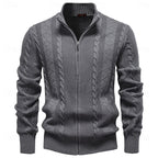 Cardigan Cable-Knit Grey Men's Full-Zip Sweater Stand Collar – Casual, Office · Werune
