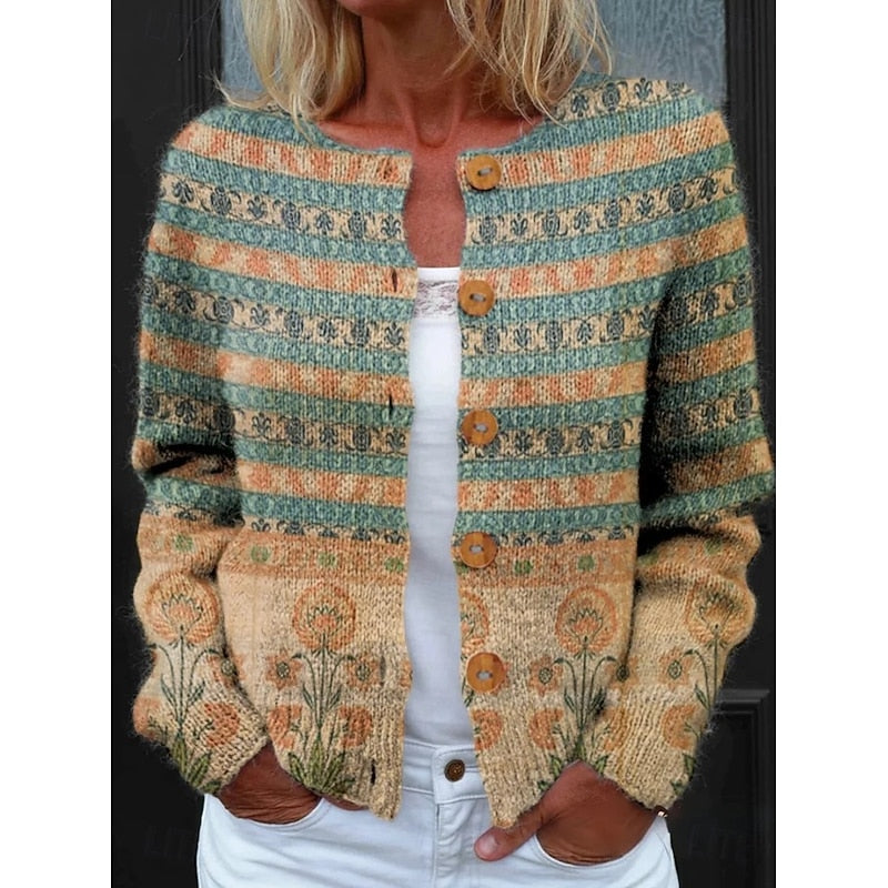 Cardigan Floral Print Button-Front Women's Long Sleeve Knit – Casual, Office, Holiday, Gift