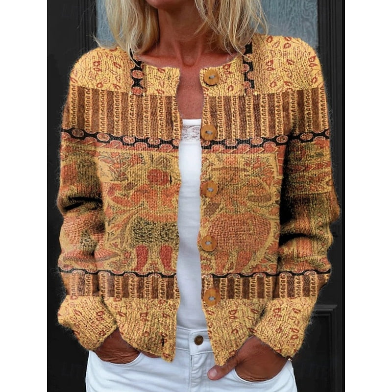Cardigan Floral Print Button-Front Women's Long Sleeve Knit – Casual, Office, Holiday, Gift