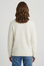 Cardigan Fluffy Knit Ivory Women's V Neck Button Down – Casual, Office, Holiday, Gift