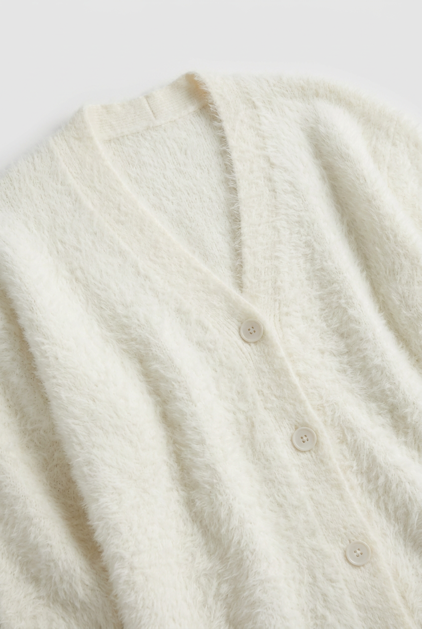 Cardigan Fluffy Knit Ivory Women's V Neck Button Down – Casual, Office, Holiday, Gift