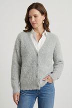 Cardigan Fluffy Knit Ivory Women's V Neck Button Down – Casual, Office, Holiday, Gift