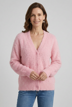 Cardigan Fluffy Knit Ivory Women's V Neck Button Down – Casual, Office, Holiday, Gift