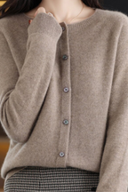 Cardigan Knit Coral Pink Women's Button-Up Crew Neck – Casual, Office, Layering, Gift