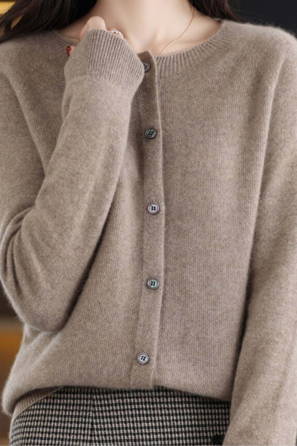 Cardigan Knit Coral Pink Women's Button-Up Crew Neck – Casual, Office, Layering, Gift