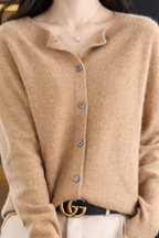 Cardigan Knit Coral Pink Women's Button-Up Crew Neck – Casual, Office, Layering, Gift