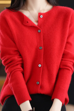Cardigan Knit Coral Pink Women's Button-Up Crew Neck – Casual, Office, Layering, Gift