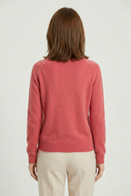 Cardigan Knit Coral Pink Women's Button-Up Crew Neck – Casual, Office, Layering, Gift