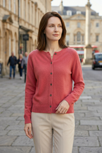 Cardigan Knit Coral Pink Women's Button-Up Crew Neck – Casual, Office, Layering, Gift