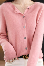 Cardigan Knit Coral Pink Women's Button-Up Crew Neck – Casual, Office, Layering, Gift