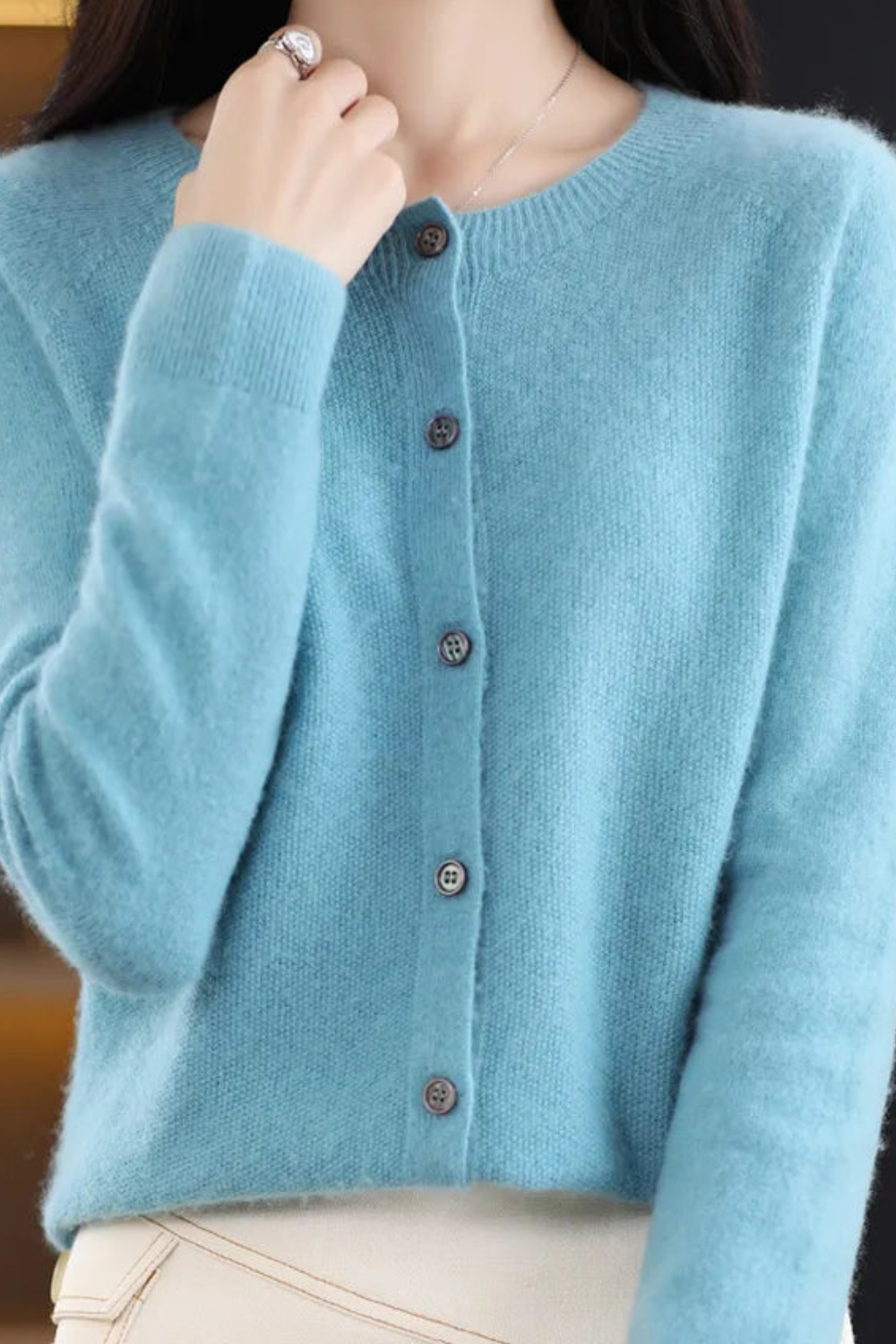 Cardigan Knit Coral Pink Women's Button-Up Crew Neck – Casual, Office, Layering, Gift