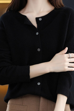 Cardigan Knit Coral Pink Women's Button-Up Crew Neck – Casual, Office, Layering, Gift