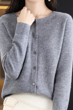 Cardigan Knit Coral Pink Women's Button-Up Crew Neck – Casual, Office, Layering, Gift