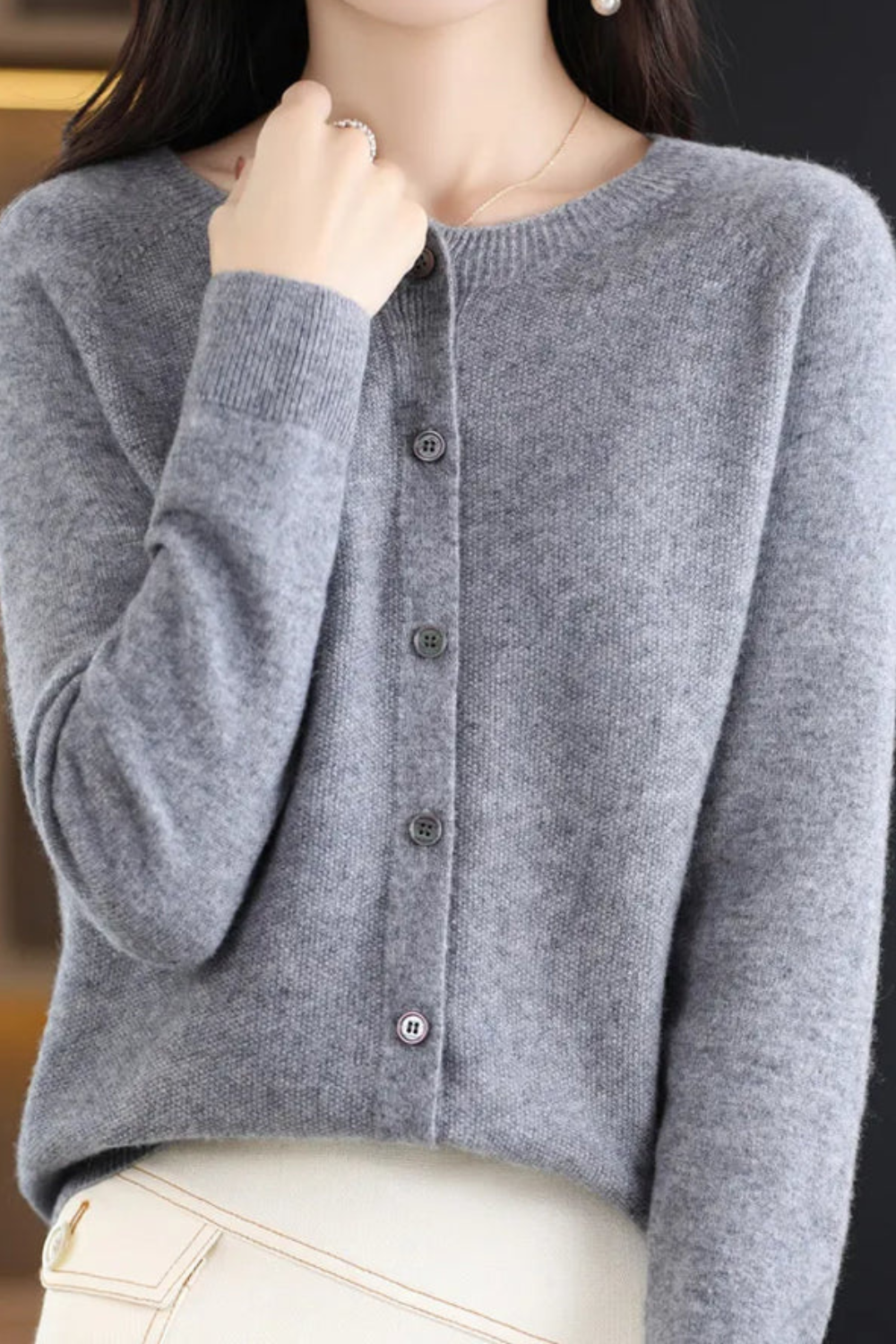 Cardigan Knit Coral Pink Women's Button-Up Crew Neck – Casual, Office, Layering, Gift