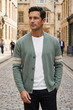Cardigan Knit Sage Green Men's Button-Up Sweater with Front Pockets – Casual, Office, Layering, Gift