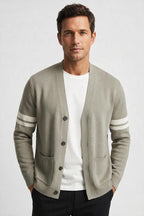 Cardigan Knit Sage Green Men's Button-Up Sweater with Front Pockets – Casual, Office, Layering, Gift