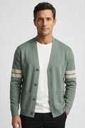 Cardigan Knit Sage Green Men's Button-Up Sweater with Front Pockets – Casual, Office, Layering, Gift