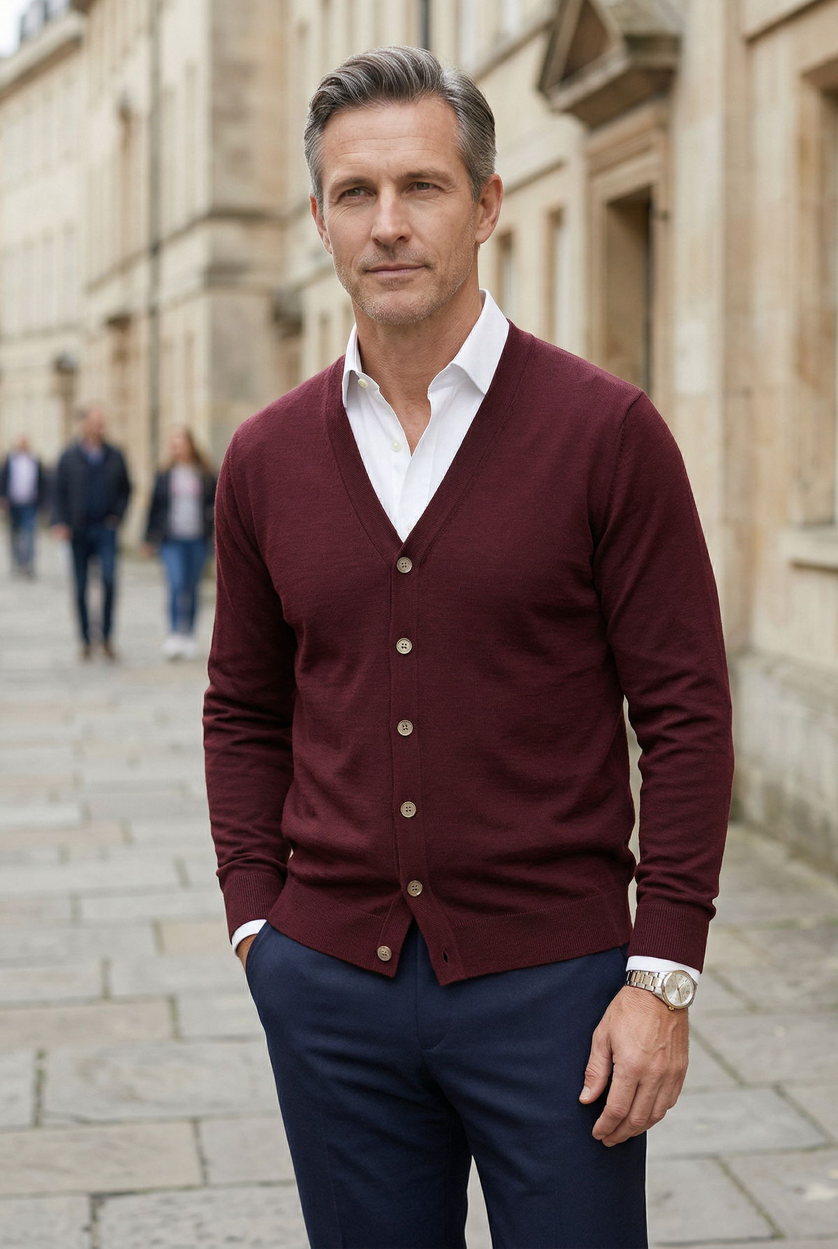 Cardigan Knitted Burgundy Men's V-Neck Button-Up – Casual, Office, Smart Layering, Gift