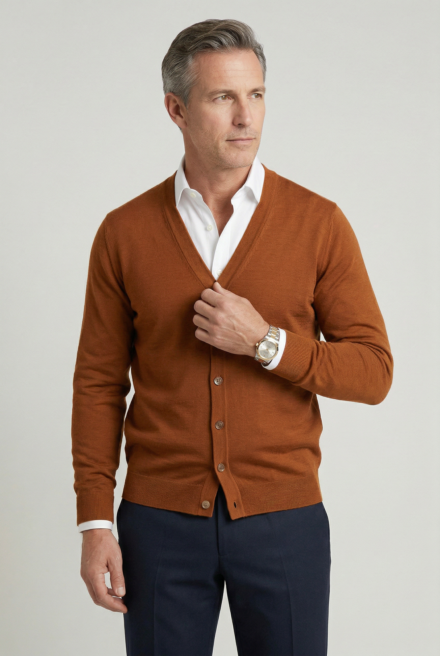 Cardigan Knitted Burgundy Men's V-Neck Button-Up – Casual, Office, Smart Layering, Gift