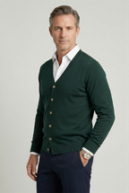 Cardigan Knitted Burgundy Men's V-Neck Button-Up – Casual, Office, Smart Layering, Gift