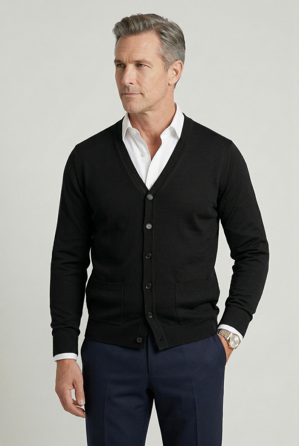 Cardigan Knitted Burgundy Men's V-Neck Button-Up – Casual, Office, Smart Layering, Gift