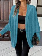 Cardigan Open-Front Ribbed Knit Women's Batwing Sleeve – Casual, Office, Everyday Layering