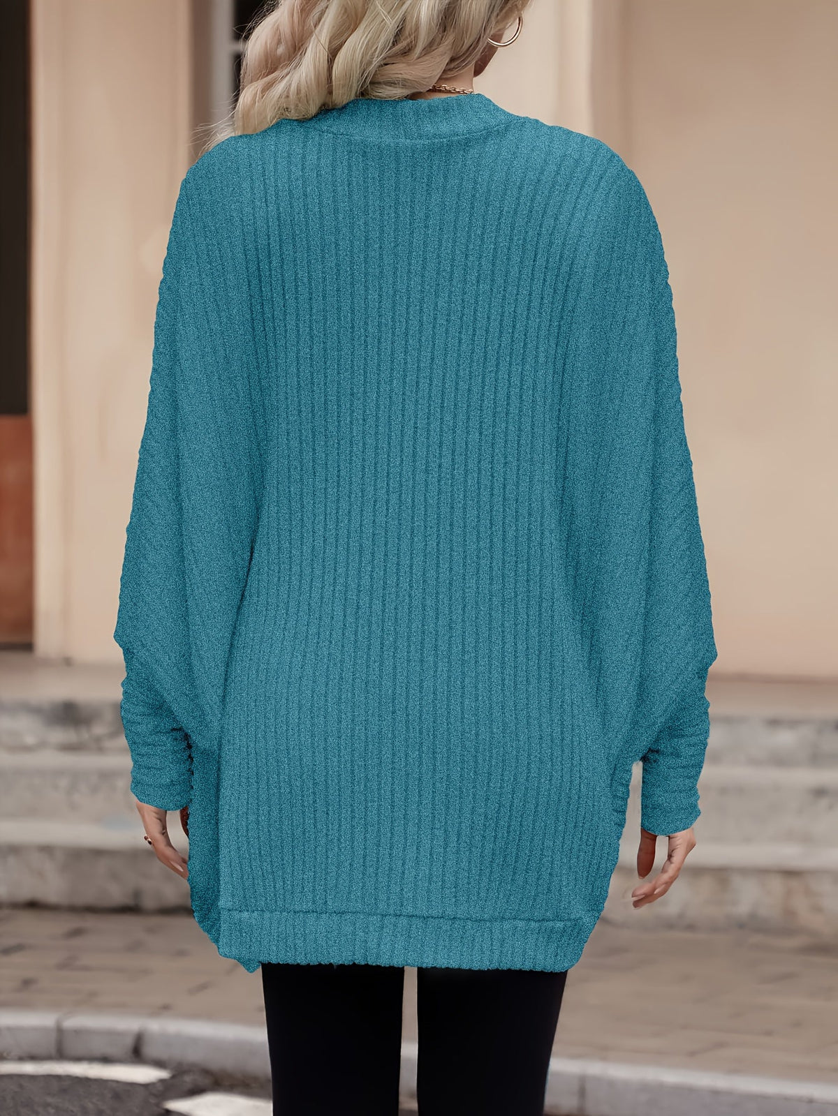 Cardigan Open-Front Ribbed Knit Women's Batwing Sleeve – Casual, Office, Everyday Layering