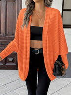 Cardigan Open-Front Ribbed Knit Women's Batwing Sleeve – Casual, Office, Everyday Layering