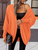 Cardigan Open-Front Ribbed Knit Women's Batwing Sleeve – Casual, Office, Everyday Layering