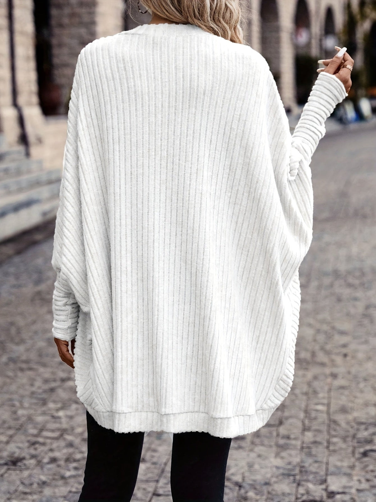 Cardigan Open-Front Ribbed Knit Women's Batwing Sleeve – Casual, Office, Everyday Layering