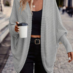 Cardigan Open-Front Ribbed Knit Women's Batwing Sleeve – Casual, Office, Everyday Layering