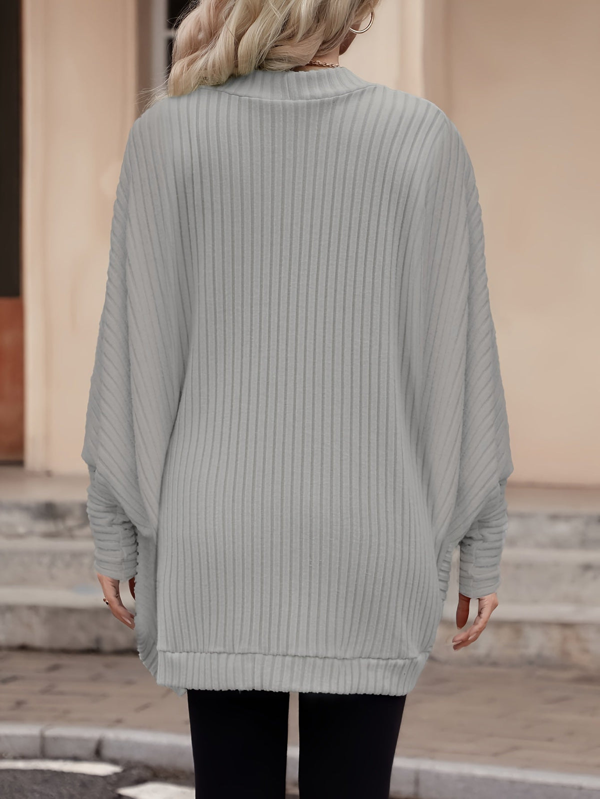 Cardigan Open-Front Ribbed Knit Women's Batwing Sleeve – Casual, Office, Everyday Layering