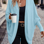 Cardigan Open-Front Ribbed Knit Women's Batwing Sleeve – Casual, Office, Everyday Layering