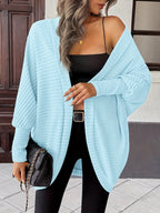 Cardigan Open-Front Ribbed Knit Women's Batwing Sleeve – Casual, Office, Everyday Layering