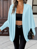 Cardigan Open-Front Ribbed Knit Women's Batwing Sleeve – Casual, Office, Everyday Layering