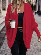 Cardigan Open-Front Ribbed Knit Women's Batwing Sleeve – Casual, Office, Everyday Layering