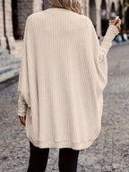 Cardigan Open-Front Ribbed Knit Women's Batwing Sleeve – Casual, Office, Everyday Layering