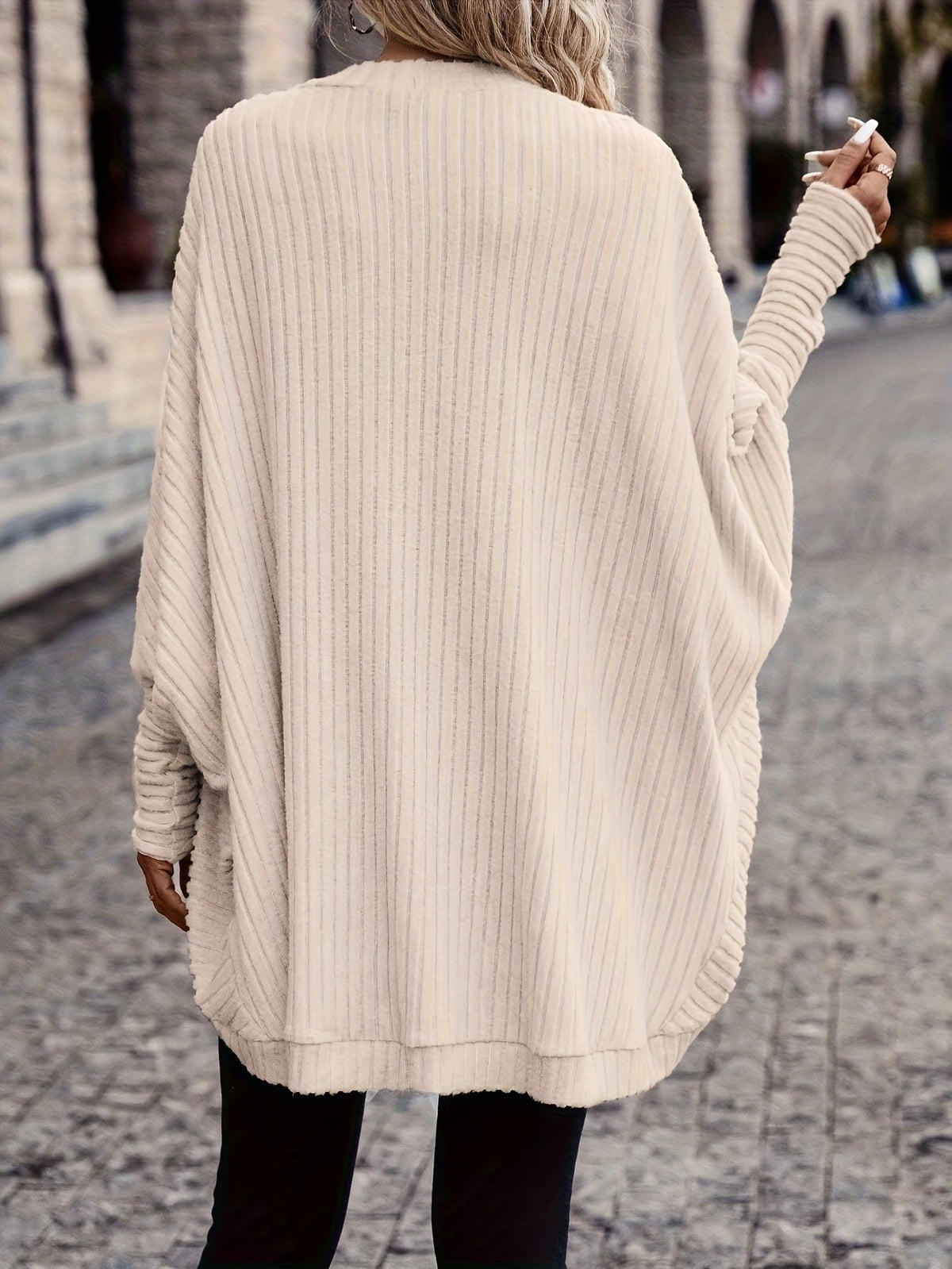 Cardigan Open-Front Ribbed Knit Women's Batwing Sleeve – Casual, Office, Everyday Layering