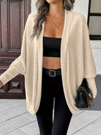 Cardigan Open-Front Ribbed Knit Women's Batwing Sleeve – Casual, Office, Everyday Layering