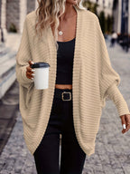 Cardigan Open-Front Ribbed Knit Women's Batwing Sleeve – Casual, Office, Everyday Layering