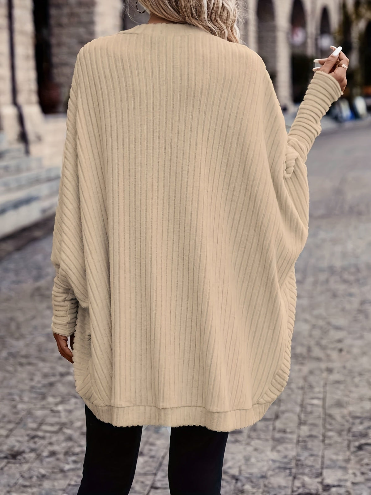Cardigan Open-Front Ribbed Knit Women's Batwing Sleeve – Casual, Office, Everyday Layering