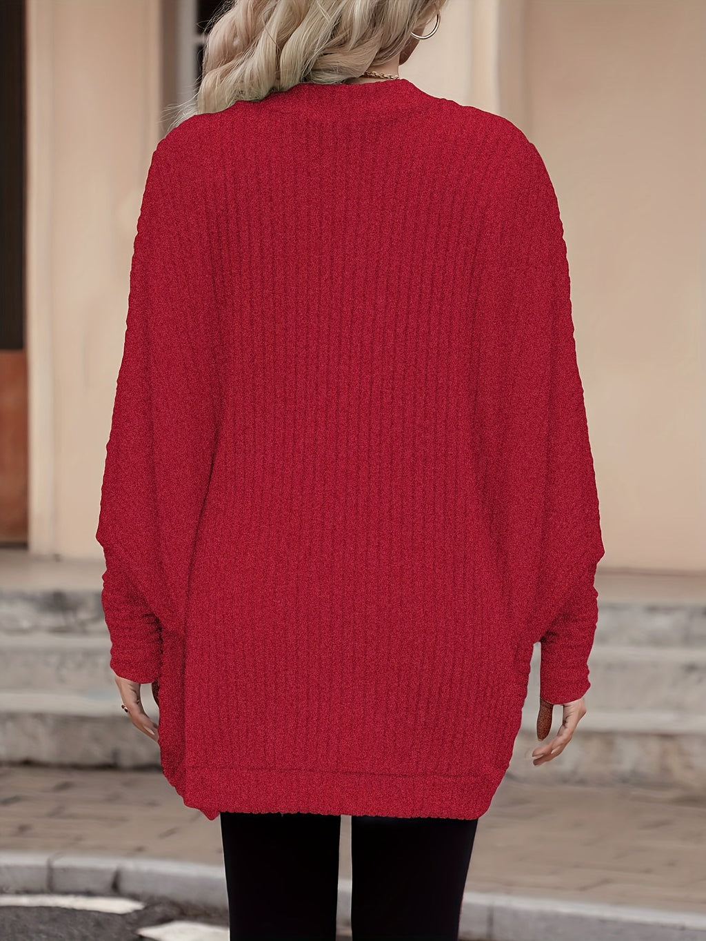 Cardigan Open-Front Ribbed Knit Women's Batwing Sleeve – Casual, Office, Everyday Layering