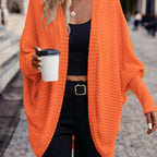 Cardigan Open-Front Ribbed Knit Women's Batwing Sleeve – Casual, Office, Everyday Layering