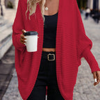 Cardigan Open-Front Ribbed Knit Women's Batwing Sleeve – Casual, Office, Everyday Layering