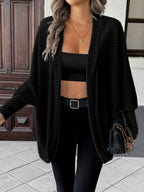 Cardigan Open-Front Ribbed Knit Women's Batwing Sleeve – Casual, Office, Everyday Layering